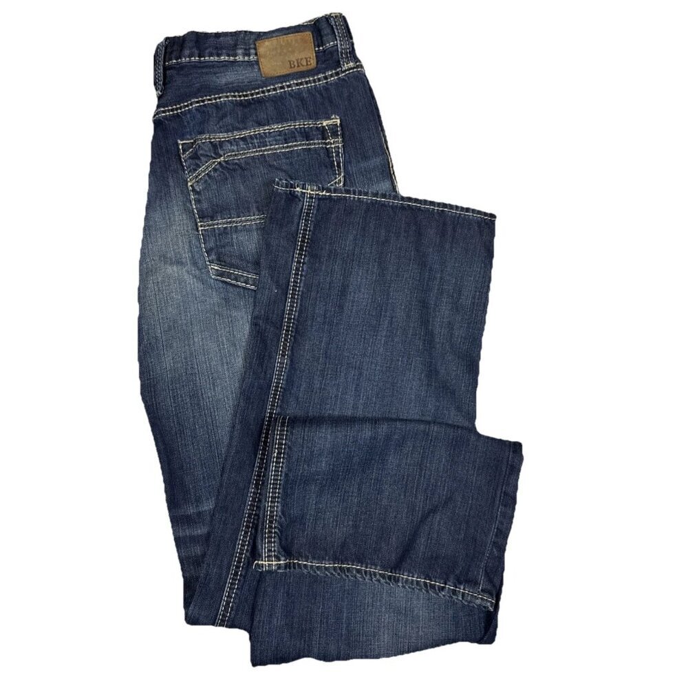 BKE Denim Seth Straight Jeans 36L‎ 36X33  Dark Wash Thick Stitching